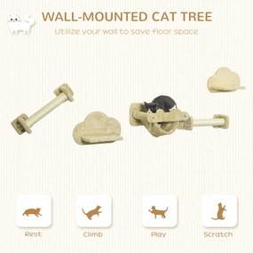 PawHut Drabinka dla kota Montowany na ścianie Odporna na zużycie powierzchnia sizalowa Stabilne wsparcie Beżowy | Aosom PL