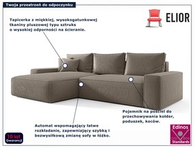 Jasnobrązowy sztruksowy narożnik rozkładany R2-C58