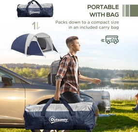 Outsunny Namiot kempingowy dla 3-4 osób, solidny, z torbą, 2 otwory, akcesoria, Niebieski