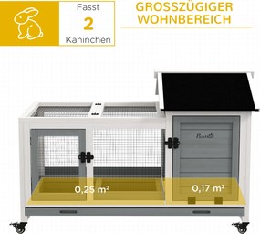 Domek dla małych zwierząt PawHut dla królików miniaturowych, świnek morskich, z kołami, 108 x 58 x 73,5 cm, szary