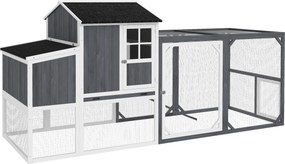 PawHut Kurnik z wybiegiem dla 3-4 kur, 3-częściowe gniazdo, 1,9 m² powierzchni, drewno jodłowe, szary