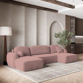 Masseno Narożnik SAVONA z funkcją spania i pojemnikiem na pościel Narozniki U, Rozkładana sofa - Pudrowy róż, KRONOS 27