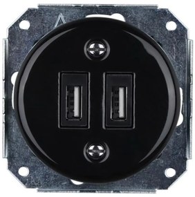 Bohemia-Design - Porcelanowe, retro, bezramkowe gniazdko zasilające USB 2x USB-A, czarne