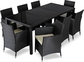 Zestaw Mebli Ogrodowych POMONA Czarny/Beżowy 8 Krzeseł Stół Tarasowy Technorattan Nowoczesny