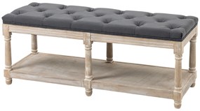 HOMCOM Ławka z Przestrzenią do Przechowywania, Styl Vintage, Przeszycie Guzikowe, Drewno Kauczukowe, 115x40x48cm, Szary