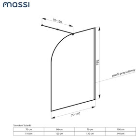 Ścianka prysznicowa WALK IN FIX czarna półokrągła 8 mm MOLIS Black Moon MASSI | różne rozmiary : Kolor profili kabiny - złoty szczotkowany, Szerokość ścianki - 110 cm , Typ montażu - WALK in FIX (Do ściany)