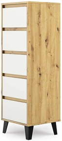 Wysoka komoda na nóżkach z 5 szufladami dąb artisan + biały M0-S86