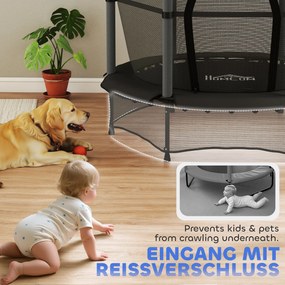 HOMCOM Trampolina dla dzieci, Ø140 cm, z siatką bezpieczeństwa, na zewnątrz i do środka, stal, plastik, do 50 kg, czarna