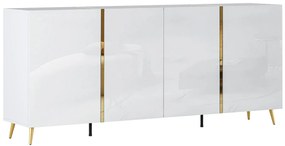Kredens 4-drzwiowy - 200 cm - Błyszczący biały i Złoty - MARZIALO