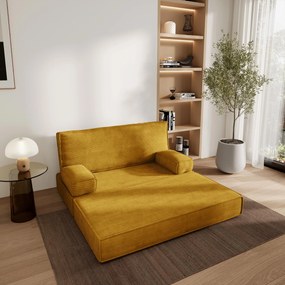 Masseno Sofa piankowa LADIA z funkcją spania, Kanapa z pianki do salonu, Bezmontażowa, Tkanina sztruksowa – Żółty POSO 01