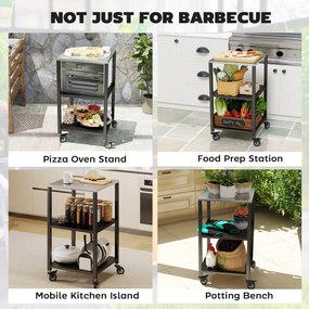 Outsunny Wózek grillowy 3-poziomy stół do grilla ze stalowym blatem mobilny wózek serwisowy 50 x 50 x 90 cm Czarny | Aosom PL