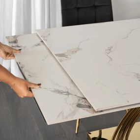 Stół Rozkładany Prostokątny IBIZA 160-240 cm Ceramiczny Biały Marmur/Złoty do Jadalni Nowoczesny Glamour
