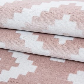 Dywan nowoczesny Plus Kwadraty różowo-kremowy 80 cm x 300 cm