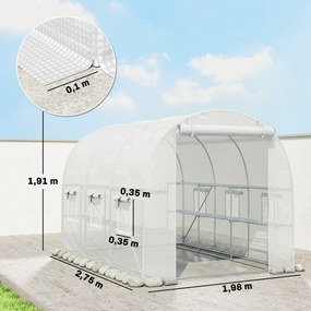 Outsunny Szklarnia foliowa 2,7 x 2 x 2 m z półkami, rolowanymi drzwiami, 6 oknami, wspornikami | Aosom PL