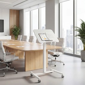 HOMCOM Regulowane Biurko Stojące, Mobilne Biurko z Regulowanym Blatem, Blokada Bezpieczeństwa, Kółka, Białe | Aosom PL