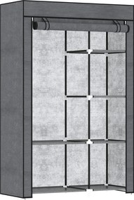 HOMCOM Szafa Materiałowa, Rozwiązanie do Przechowywania, 6 Półek, 1 Drążek na Ubrania, Ciemnoszary