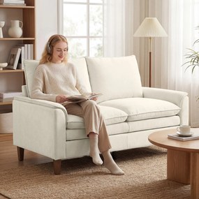 HOMCOM 146 cm dwuosobowa sofa, sofa z chenille, dwuwarstwowe tapicerowanie, poduszki sprężynowe, głębokie siedzisko, wysokie oparcie, kremowa | Aosom PL