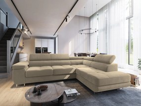 Masseno Narożnik SELVA z Funkcją Spania i Pojemnikiem na Pościel Narożnik L, Rozkładana sofa - Kremowy, MONOLITH 04