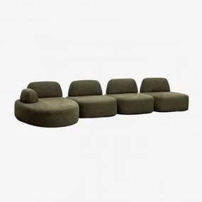 Sofa Modułowy Z Lewym Szezlongiem, 4-częściowy, Tapicerowany Giorgia Tkaniny Verde Army - Sklum