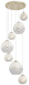 Lampa wisząca w stylu Art Deco beżowa z białym szkłem 7-źródłowa - Sandra ArtDeco Oswietlenie wewnetrzne