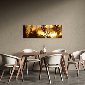 Obraz - słońce zachodzące za drzewami (z zegarem) (90x30 cm)