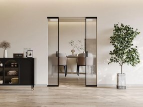 Drzwi przesuwne podwójne chowane w ścianie - aluminium i matowe szkło hartowane - 2 x wys. 205 x szer. 73 cm - LINCI II