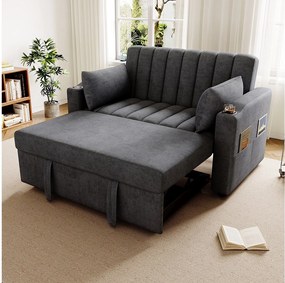 Sofa rozkładana - 100 x 160 cm - podwójna z regulowanym oparciem + z drzwiczkami + kubek i poduszki - szara