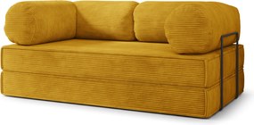 Masseno Sofa piankowa ALVIO z funkcją spania, Kanapa z pianki do salonu, Bezmontażowa, Tkanina sztruksowa – Żółty POSO 01