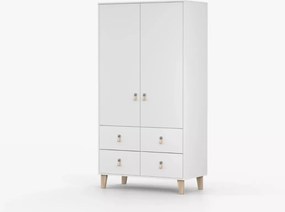 Wousia – biała szafa młodzieżowa 105 cm z 4 szufladami, drążkiem i półkami