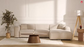 Kanapa narożna duża lewostronna  w kolorze beżowej tkaniny melanżowej - Materac 16 cm z pamięcią kształtu POGNI