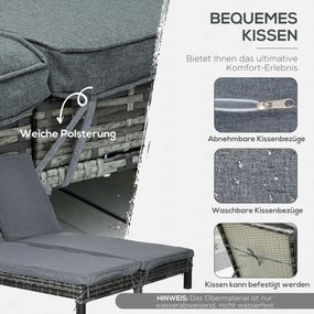 Leżak ogrodowy podwójny dla 2 osób regulacja oparcia 5 stopni metal rattan PE szary wygodny | Aosom PL