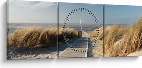 Obraz - Piaszczysta plaża na wyspie Langeoog, Niemcy (z zegarem) (90x30 cm)