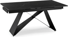 Zestaw Stół Prostokątny Rozkładany VICTOR 160-240 cm Czarny Marmur i 4 Krzesła MODESTO Szare Welurowe Nowoczesne