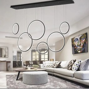 Szeroka lampa wisząca do salonu Ledowe Okręgi No.8 w stylu designerskim czarna