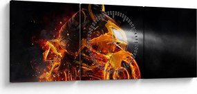 Obraz - Motocyklista z płomieniami (z zegarem) (90x30 cm)