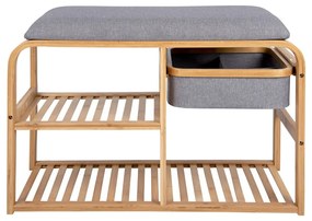 Bambusowy regał na buty z szarym siedziskiem Leitmotiv Bench, szer. 70 cm