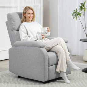 HOMCOM Fotel Relax z Regulowanym Oparciem i Podnóżkiem, Tapicerowany Fotel do Salonu, Szary
