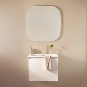 Zestaw Wiszących Mebli Łazienkowych Zintegrowany Z Umywalką Macrae Biała & Kwadratowa Lampa Led I Przeciwmgielna 75x75 - Sklum