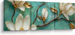 Obraz - 3D magnolie (z zegarem) (90x30 cm)