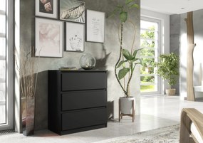 Komoda NUDO - Czarny / Front Czarny / Mat / 70 cm / 3 szuflady