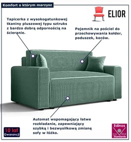 Miętowa rozkładana sofa z pojemnikiem na pościel P0-F97