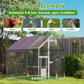 PawHut Wybieg dla kur z wodoodpornym dachem, 2 budki lęgowe, 2 siedzenia, dla 6-8 kur, ok. 1,7 x 1,8 x 1,8 m