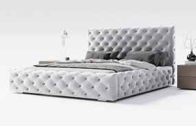 Emporius Paris łóżko tapicerowane 180x200 cm - glamour, pikowanie chesterfield - łóżko dwuosobowe z pojemnikiem, tkanina aksamitna, jasny szary (Magic Velvet 2218)