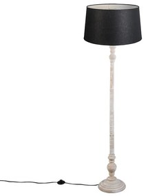 Rustykalna lampa podłogowa szara z czarnym abażurem z lnu - Classico klasyczny/Antyczny Oswietlenie wewnetrzne