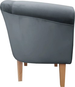Fotel Milo tkanina Welur wygodny fotel tapicerowany do salonu i sypialni : Kolor nogi - Drewno, Kolor tkaniny - VELVET - BL14, Wysokość nogi - 20 cm
