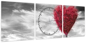 Obraz - serce z koroną drzewa (z zegarem) (90x30 cm)