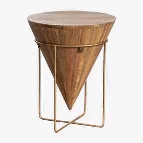 Okrągły Stolik Pomocniczy Ø40 Cm Z Drewna Mango Piram Złoto - Sklum