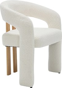 Krzesło z podłokietnikami z tkaniny z bukli  i drewna kauczukowca  - Białe - NORETI