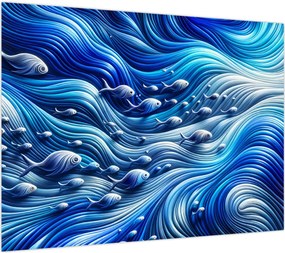 Obraz na szkle – Ryby w falach (70x50 cm)