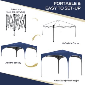 Outsunny Składany Pawilon, regulowany wysokość, Metalowe słupy, wytrzymała plandeka, w zestawie torba na ramię, 2,95 x 2,95 x 2,55m, Granatowy
